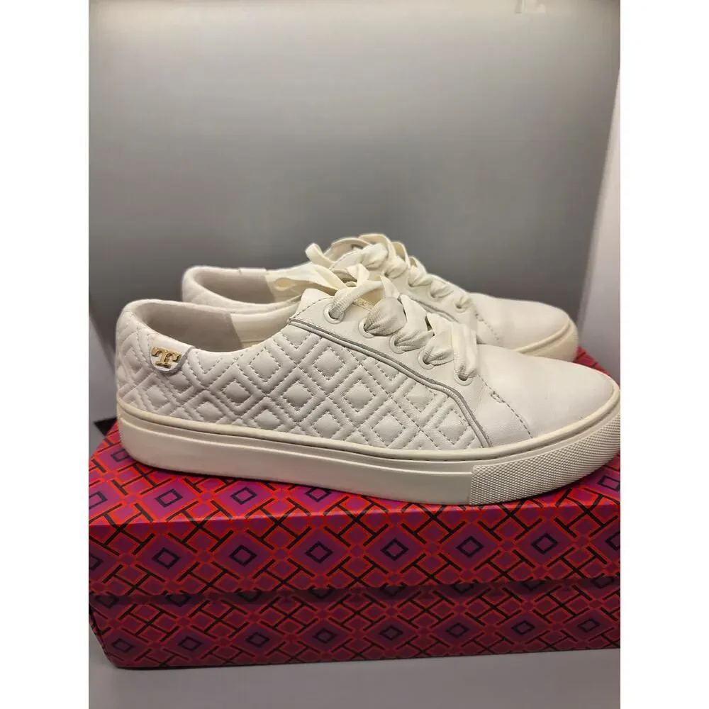Tory Burch Marion Quilted Leather Sneakers in white Size 6.5M